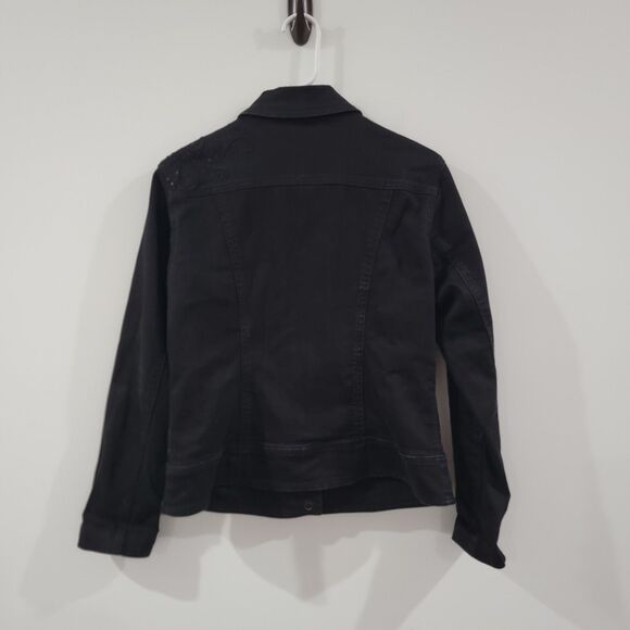 Womens‎ Jean Jacket Size Medium Black Embroidered Sequin Western Button Up - Picture 2 of 5